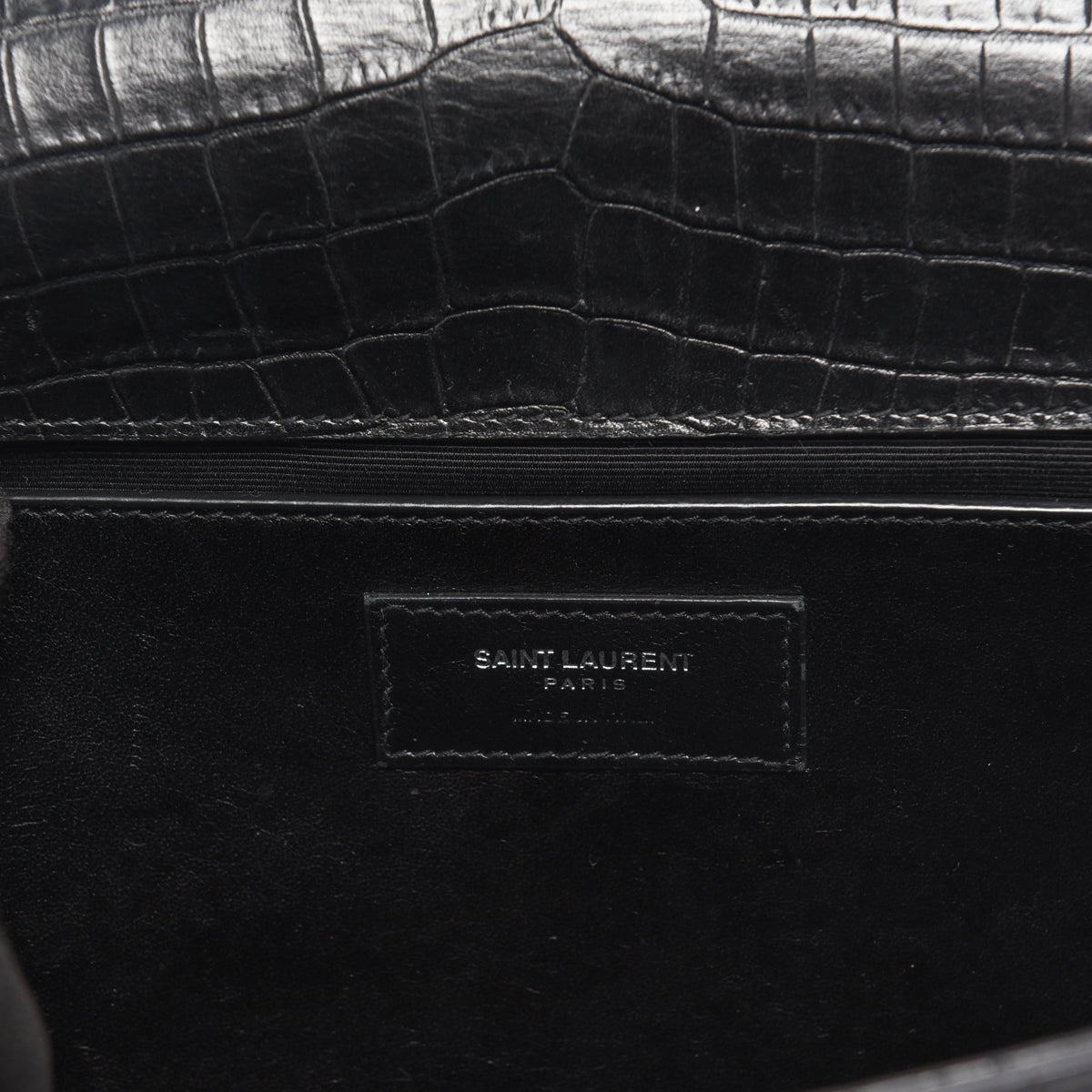 Saint Laurent Black Croc Embossed Medium Kate Tassel Bag