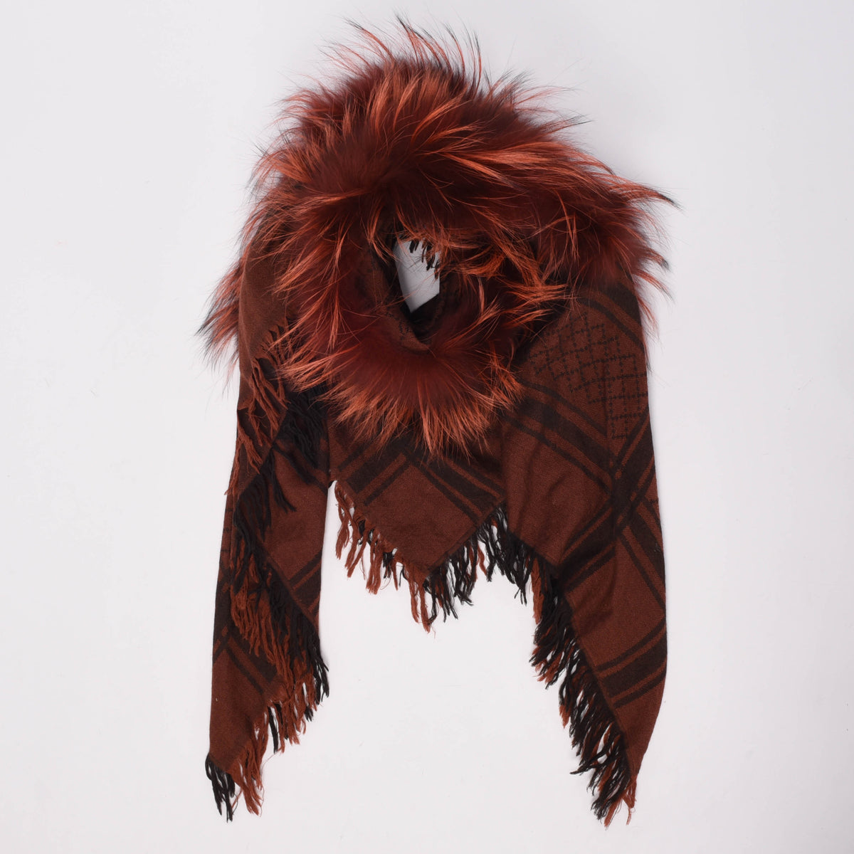 Gucci Burnt Orange Fox Fur GG Shawl