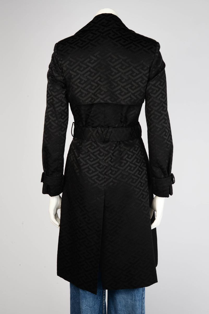 Versace Black La Greca Print Classic Trench Coat IT 36