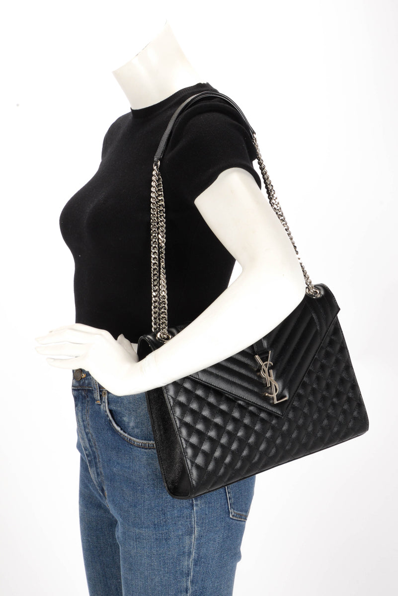 Saint Laurent Black Mix Matelasse Large Monogram Envelope Bag