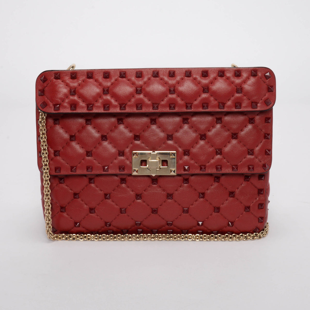 Valentino Red Calfskin Medium Rockstud On Love Bag