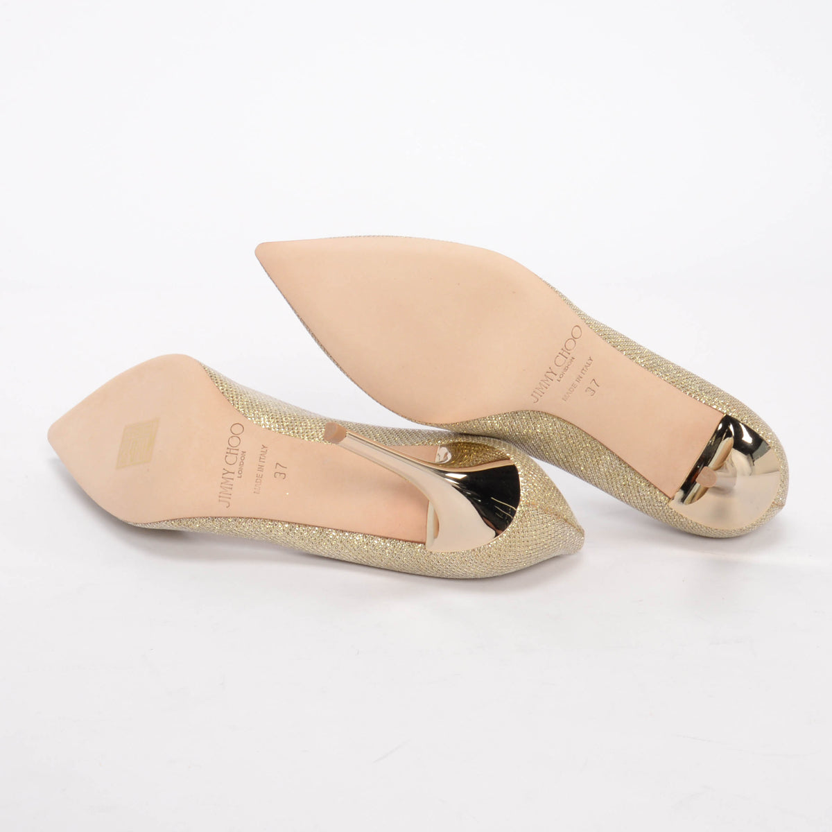 Jimmy Choo Gold Lurex Crystal Mamey Pumps 37