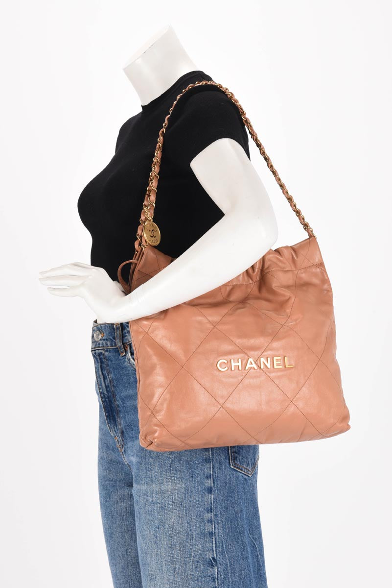 Chanel Camel Shiny Calfskin Small 22 Bag