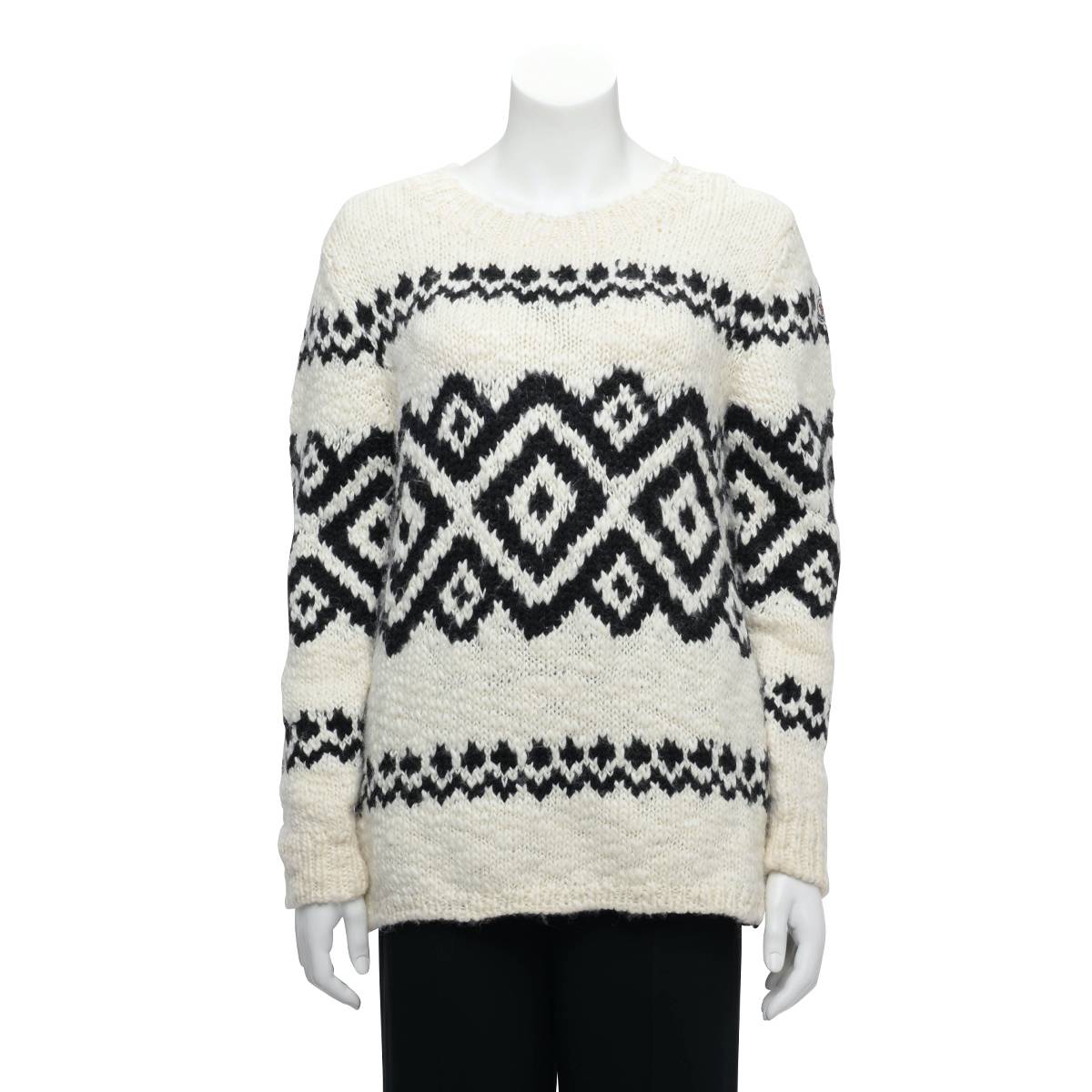Moncler White & Black Boucle Chunky Knit Sweater M