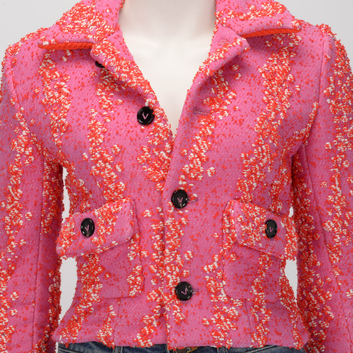 Bottega Veneta Bubblegum & Tomato Boucle Cropped Jacket IT 36