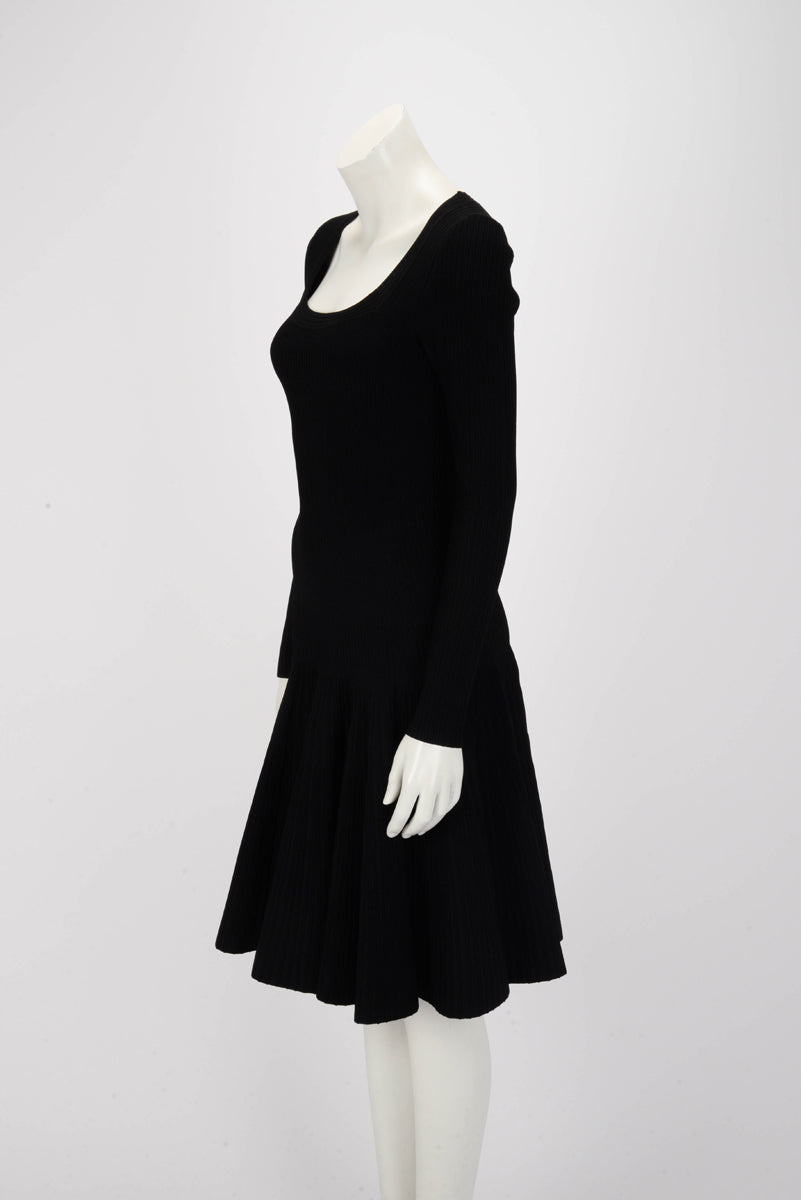 Alaia Black Ribbed Long Sleeve Dress M