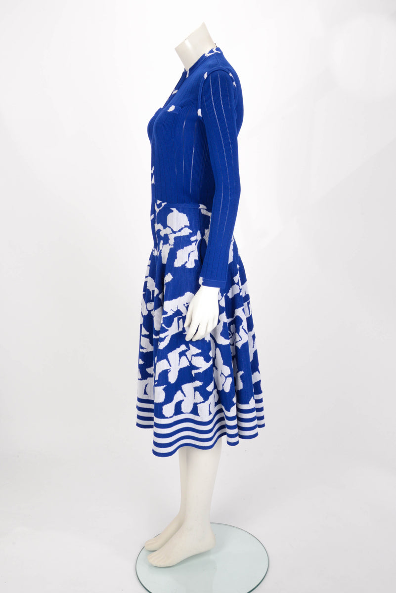 Chanel Blue & White Knit Pleated Zip Dress FR 36