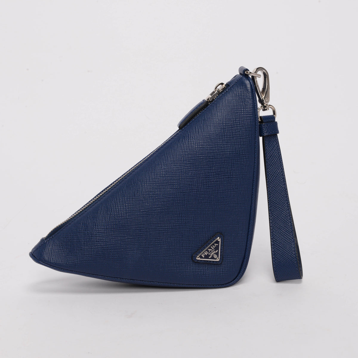 Prada Blue Saffiano Prada Triangle Wristlet