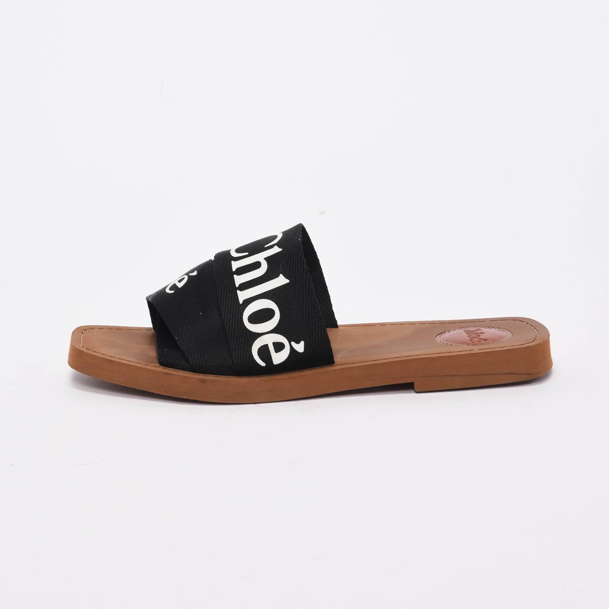 Chloe Black Linen Woody Slides 39