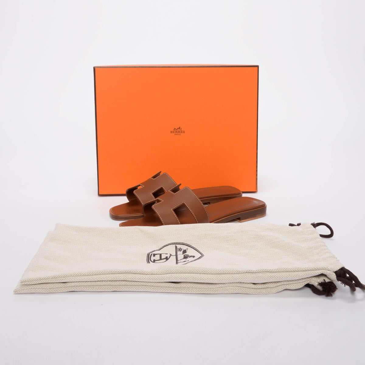 Hermes Gold Box Calf Oran Sandals 36