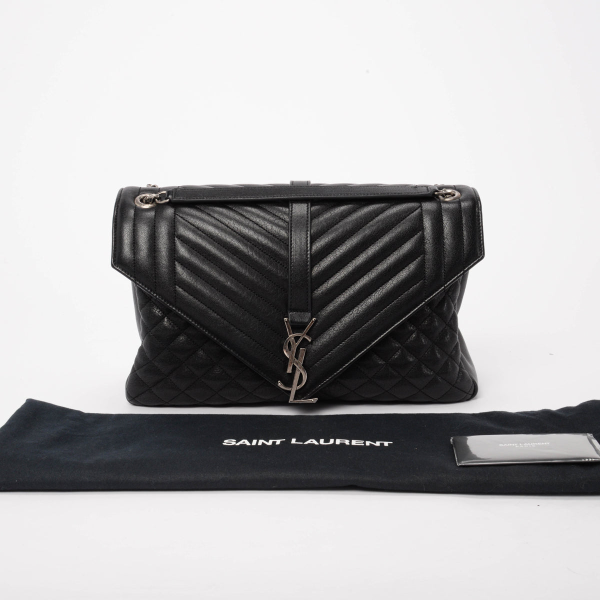 Saint Laurent Black Calfskin Large Monogram Envelope Satchel