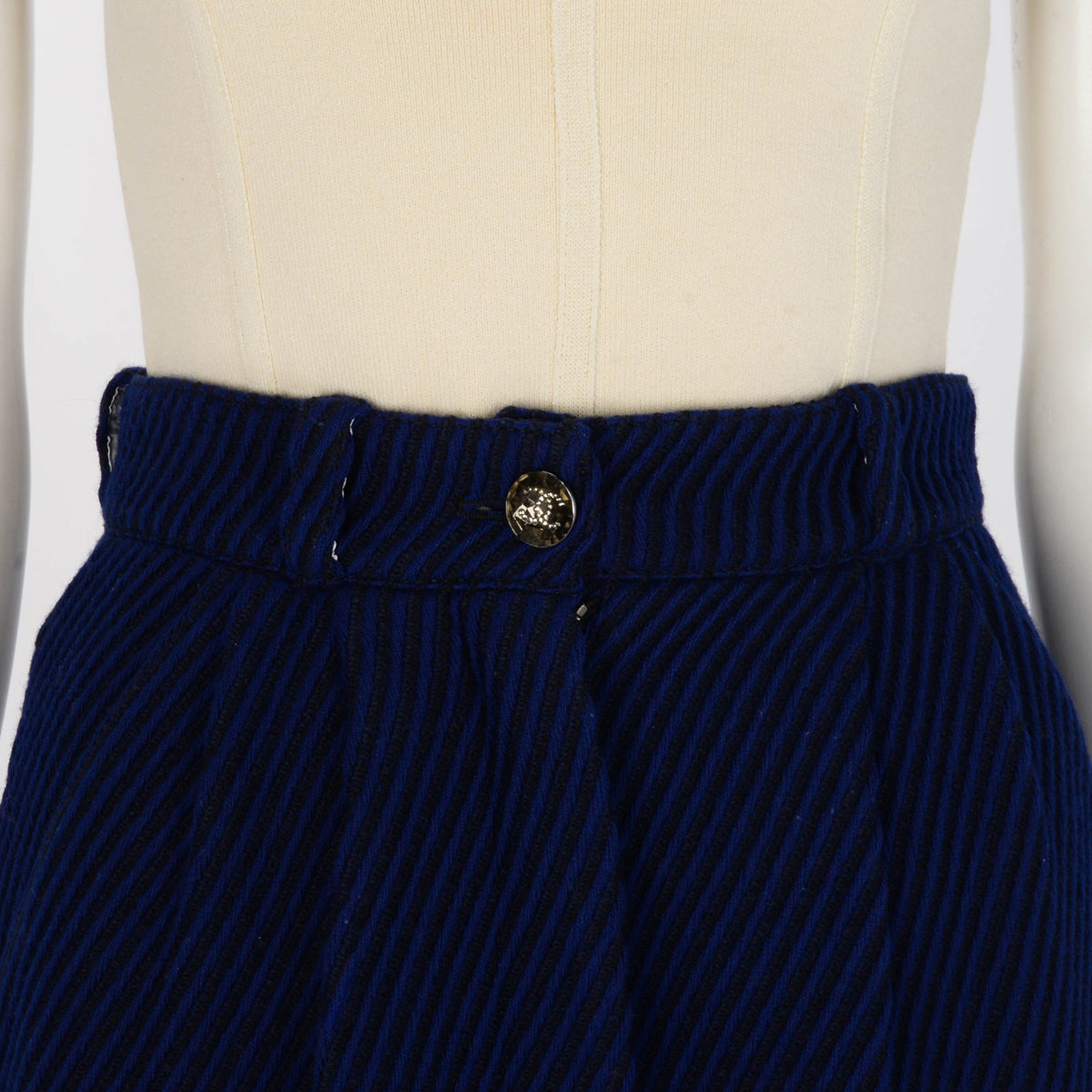 Chanel Blue & Black Wool Twill Gold Embroidered CC Pants FR 34