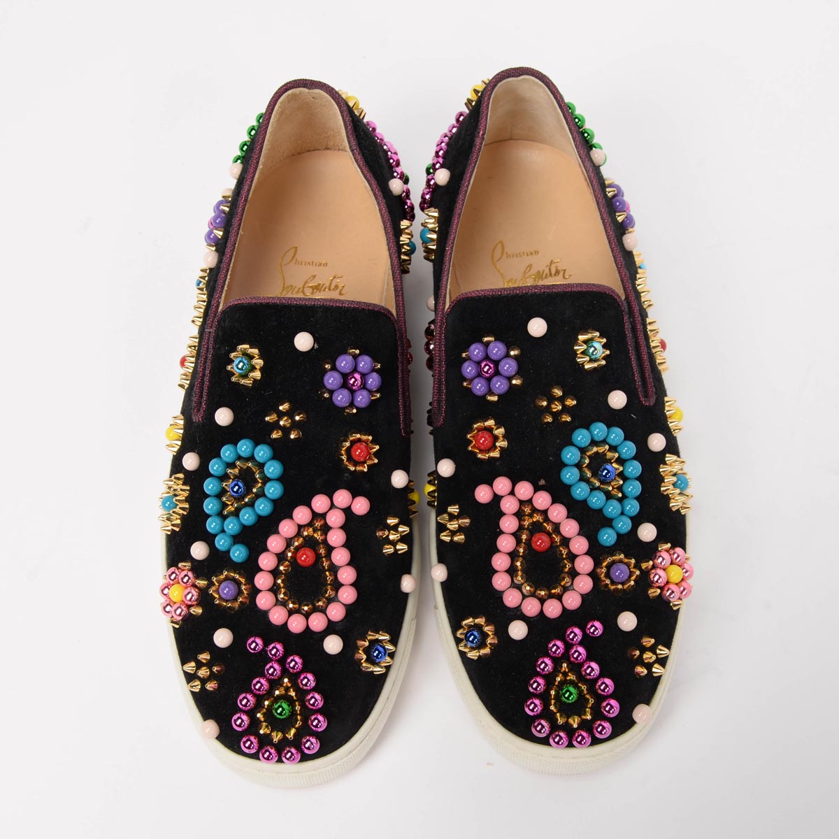 Christian Louboutin Black Suede Studded Boat Candy Sneakers 35.5