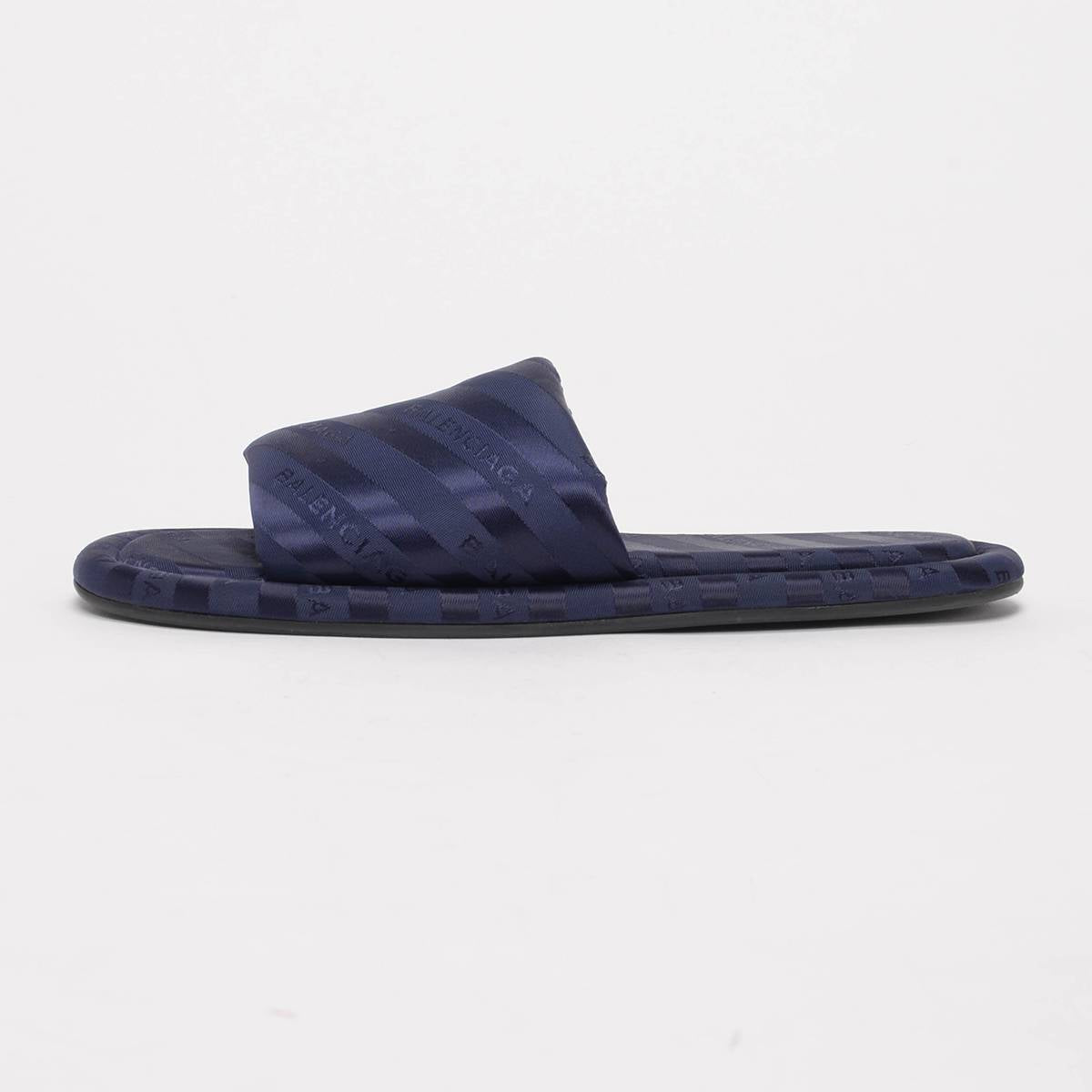 Balenciaga Navy Satin Jacquard Hotel Slides 37