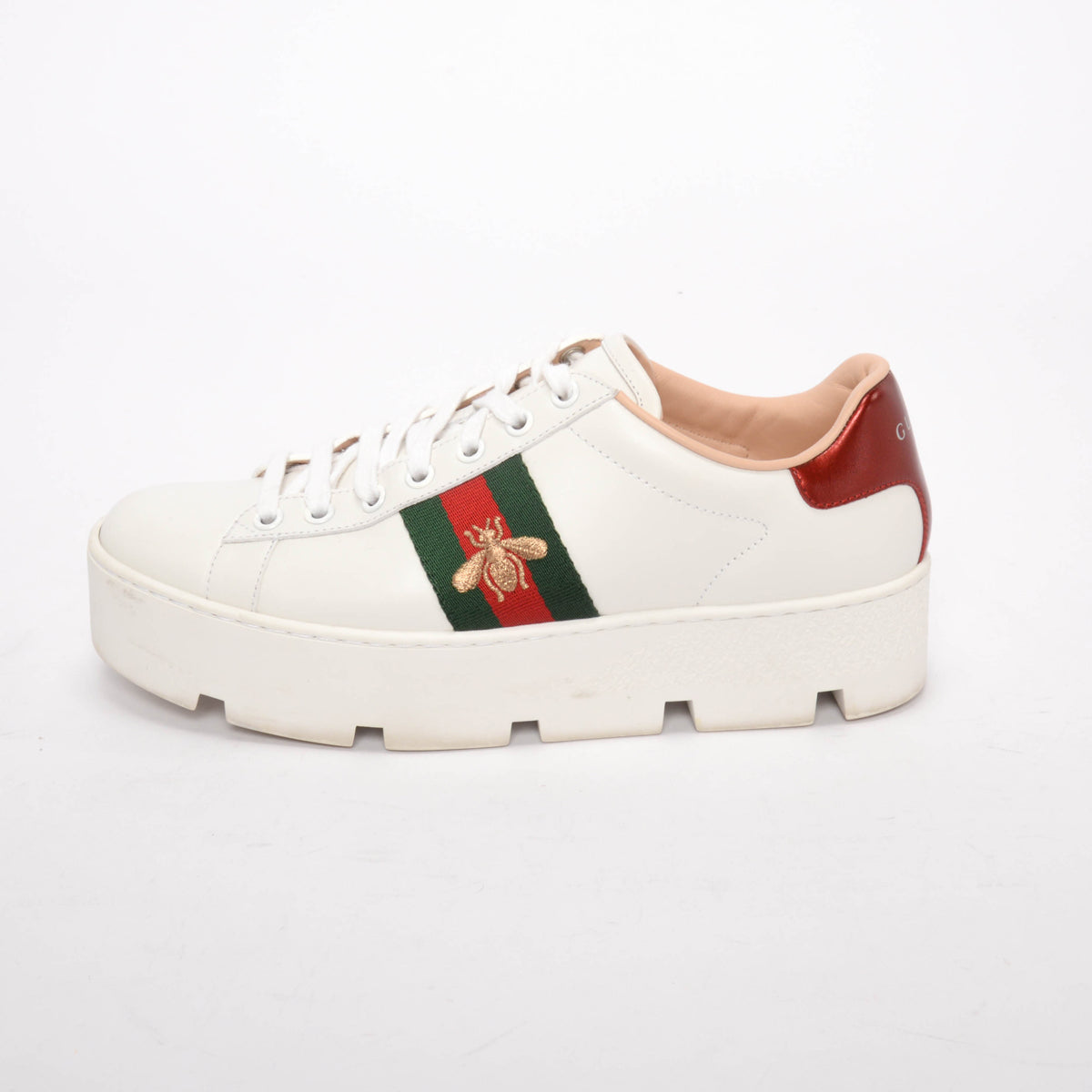 Gucci White Calfskin Platform Ace Sneakers 38