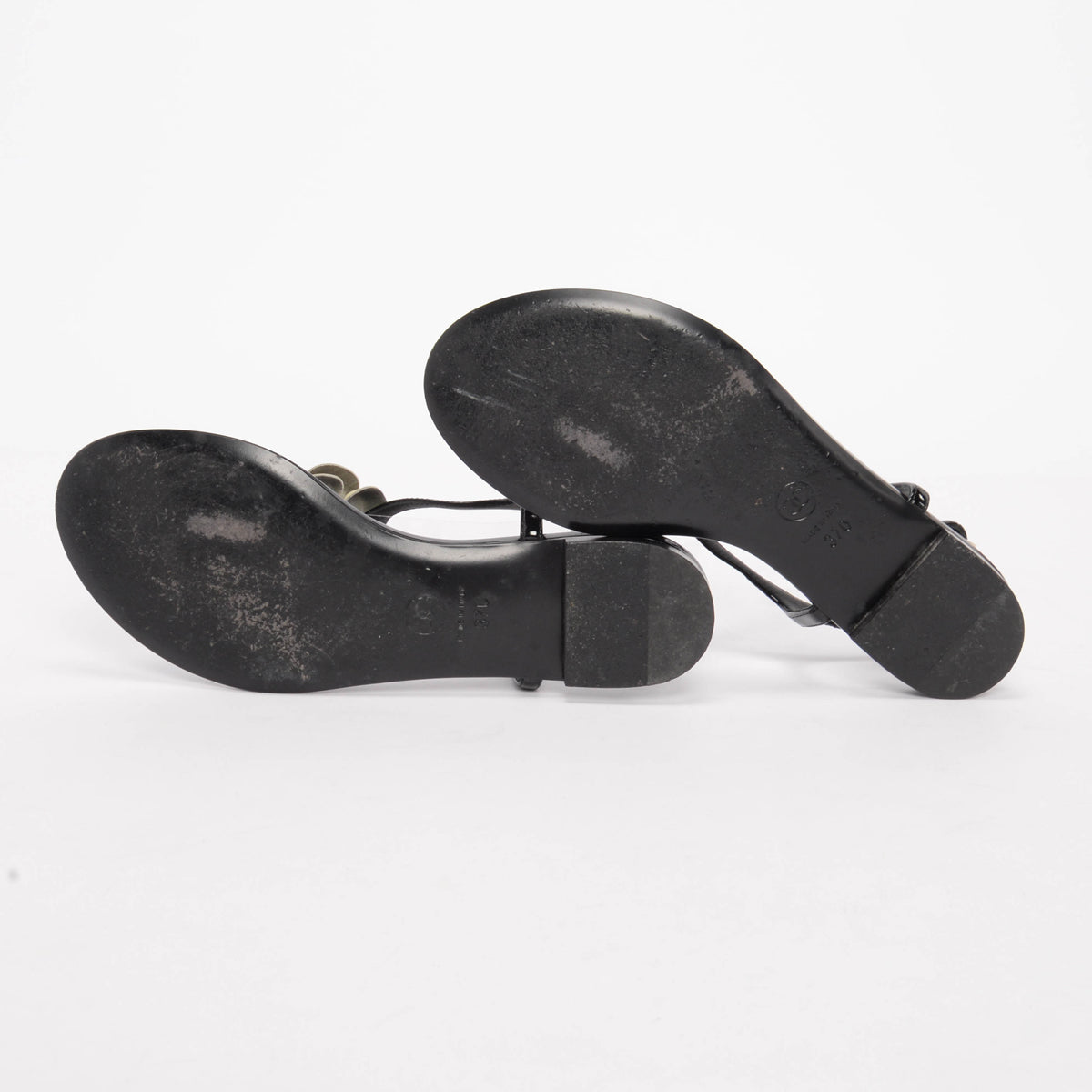 Chanel Black Patent CC Camellia Thong Sandals 37