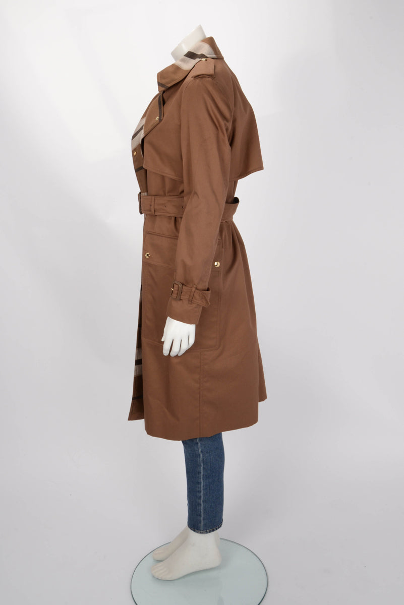 Burberry Dusty Caramel Cotton Sandridge Check Trench Coat UK 8