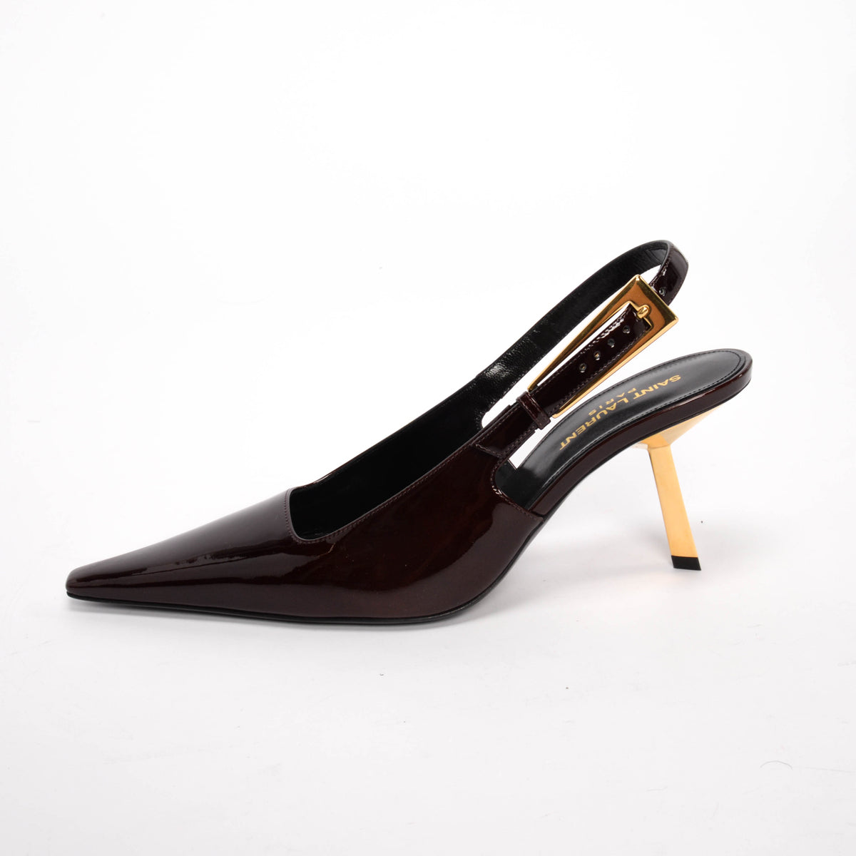 Saint Laurent Marron Glace Patent Lee Slingback Pumps 38