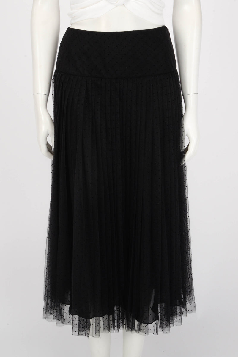 Dior Black Polka Dot Tulle Pleated Skirt FR 38