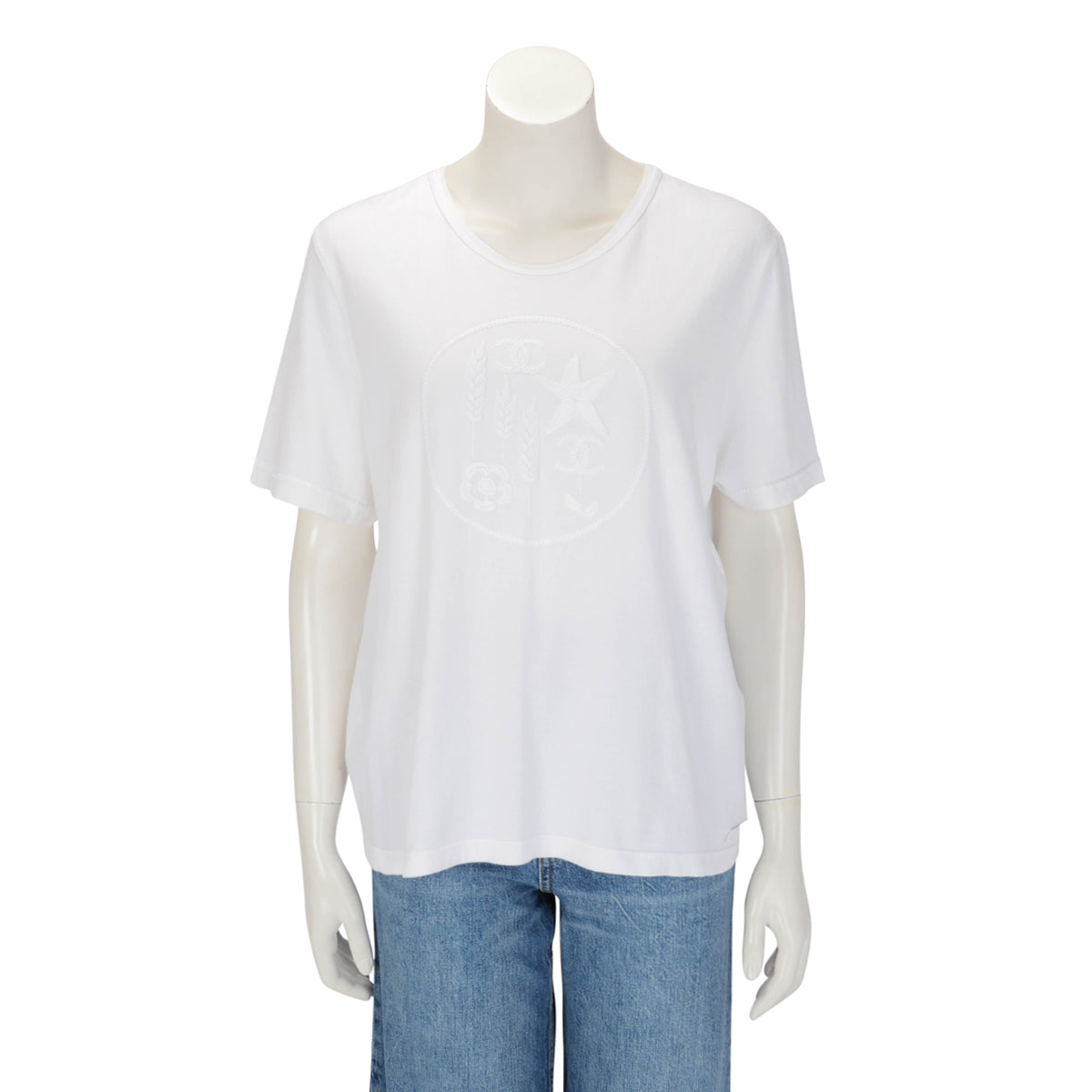 Chanel White Cotton CC Motif Embroidered T-Shirt XL