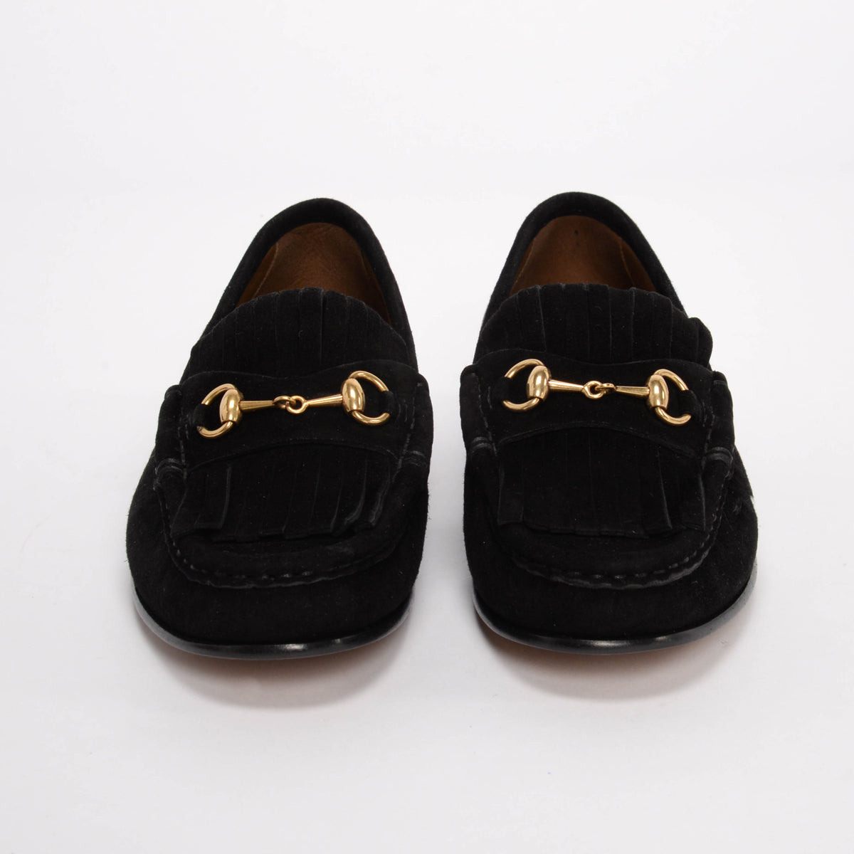 Gucci Black Suede Fringed Horsebit Loafers 36