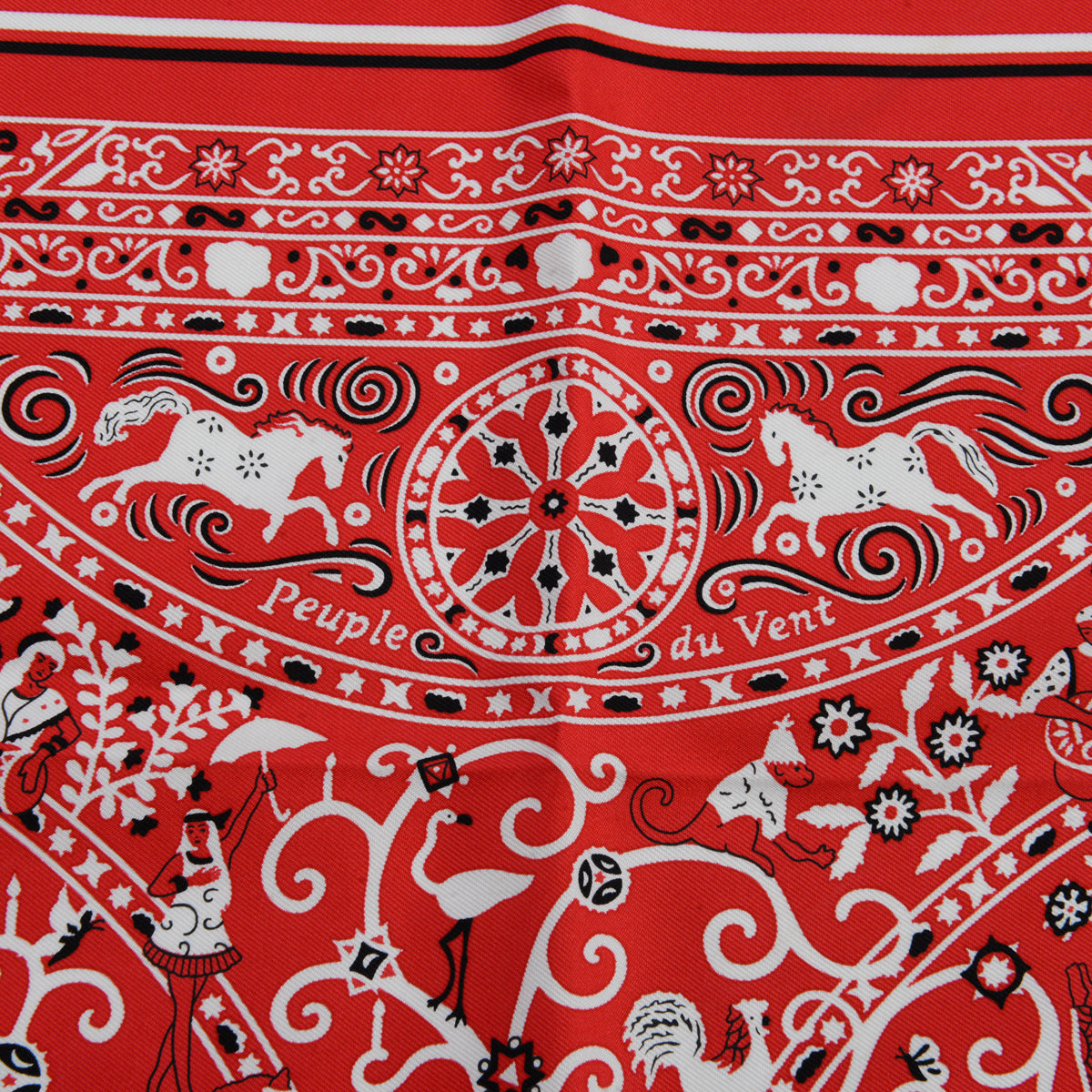Hermes Red Silk Peuple Du Vent Bandana Scarf