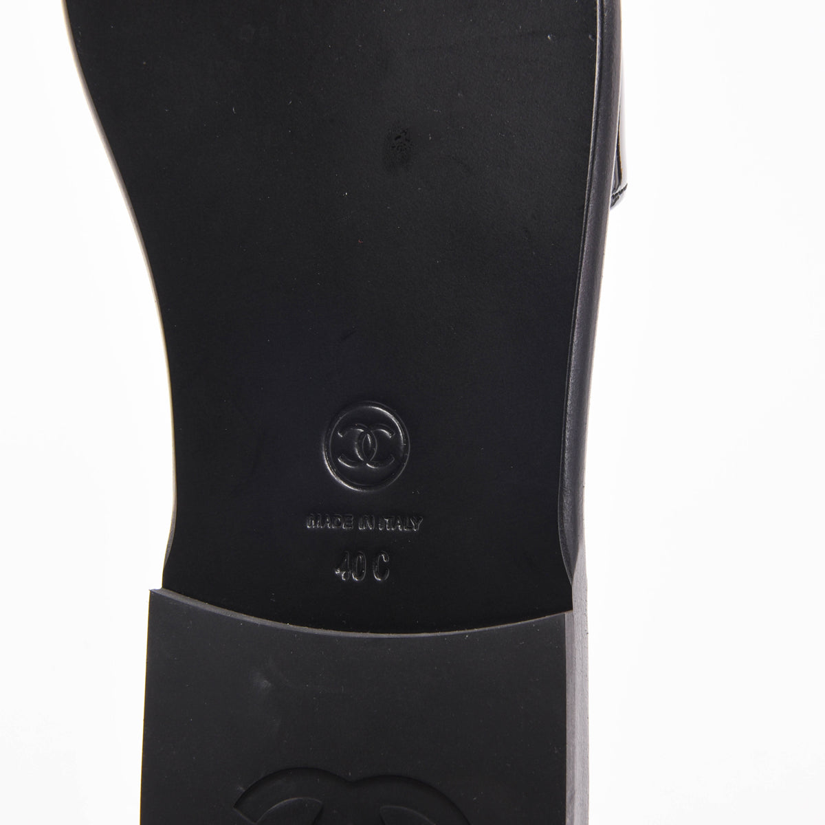 Chanel Black Patent Leather CC Slides 40