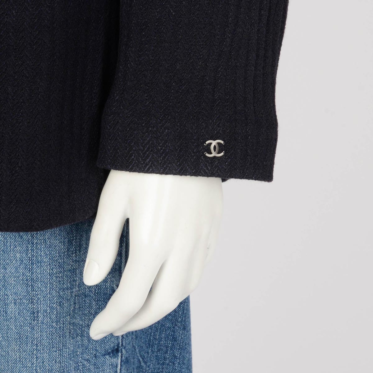 Chanel Navy Herringbone Four-Pocket Open Jacket FR 46