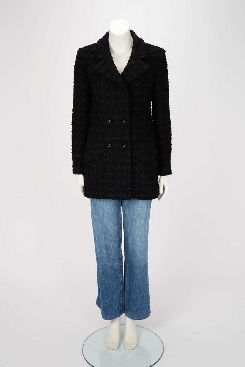 Chanel Black Fantasy Tweed D.B. Jacket FR 34