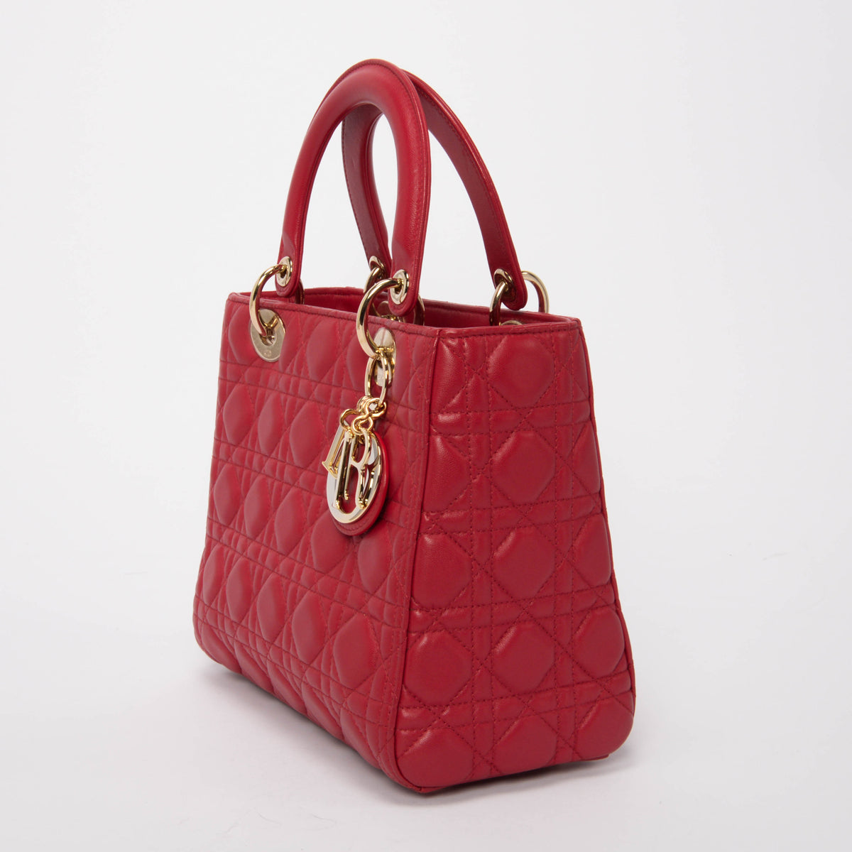 Dior Red Lambskin Cannage Medium Lady Dior Bag