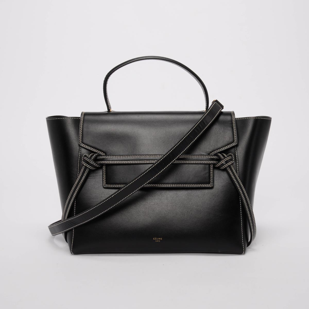 Celine Black Smooth Calfskin Double Stitching Mini Belt Bag