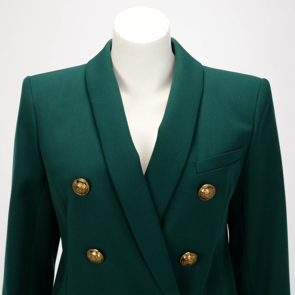 Balmain Green Wool Double Breasted Longline Jacket IT 40
