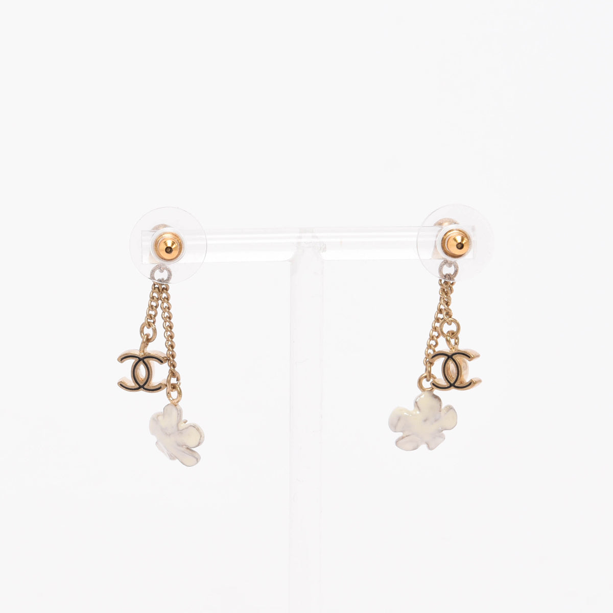 Chanel Light Gold Resin Flower CC Earrings