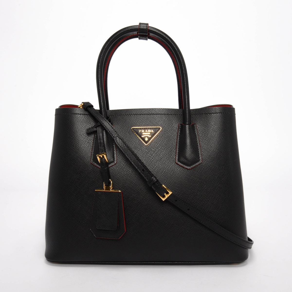 Prada Black Saffiano Cuir Medium Double Bag