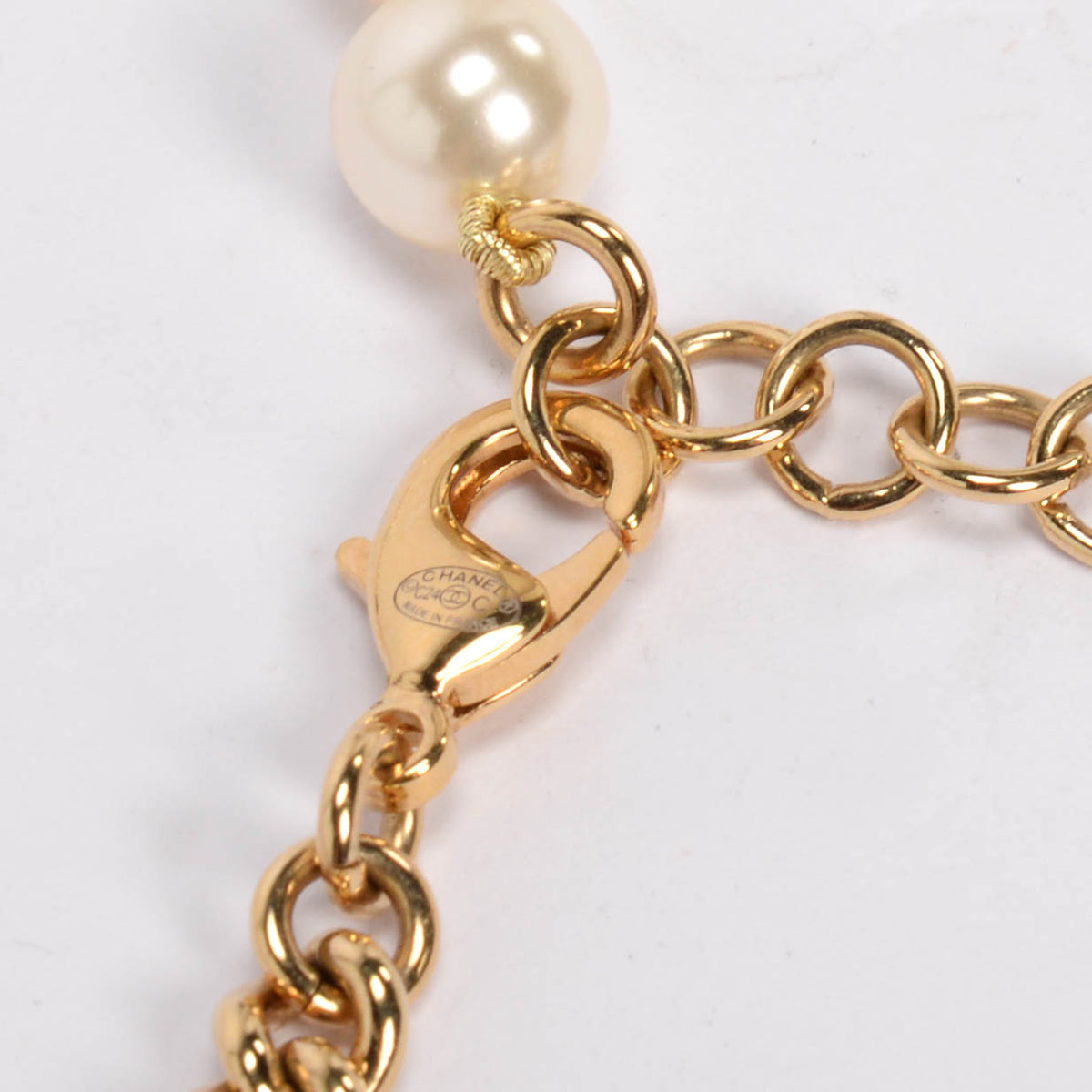 Chanel Gold & Black Pearl Logo Pendant Necklace