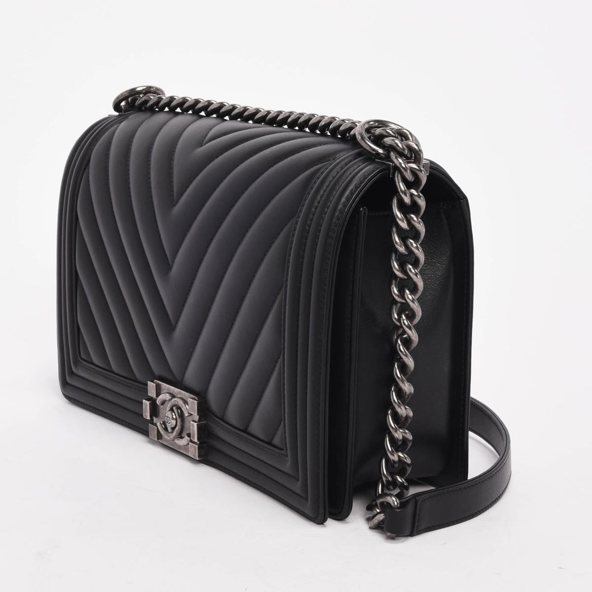 Chanel Black Chevron Lambskin Medium Boy Bag