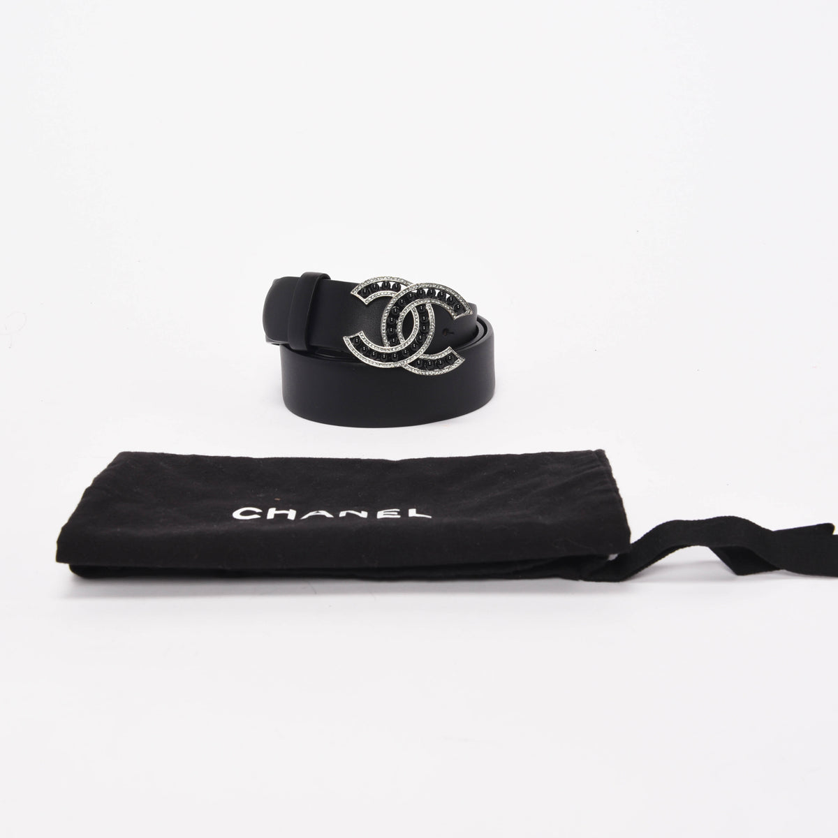 Chanel Black Lambskin Black Pearl CC Belt