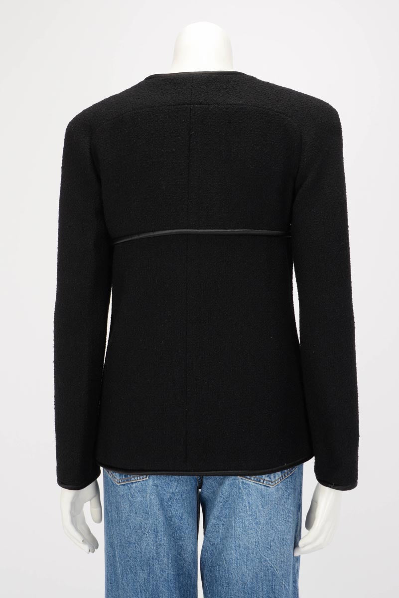 Chanel Black Wool Boucle Collarless Edge to Edge Jacket FR 38
