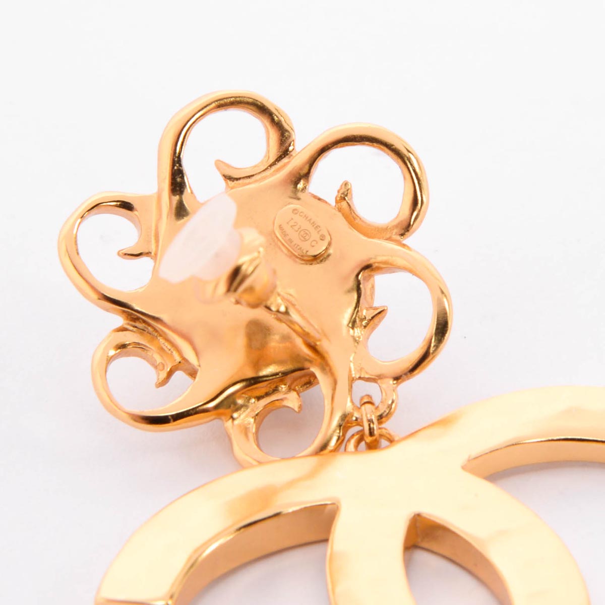 Chanel Gold & White Enamel Striped CC XL Earrings