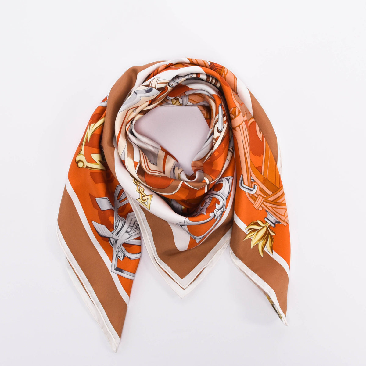 Hermes Orange Silk Brides Et Destin Scarf 90
