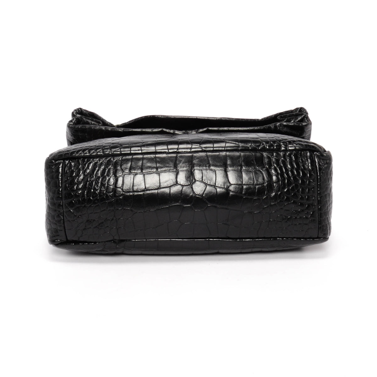 Balenciaga Black Croc Embossed Leather Medium Monaco Sling Bag