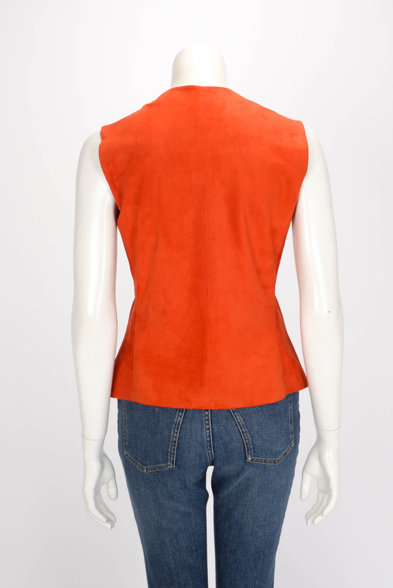 Hermes Burnt Orange Suede H Button Vest FR 40