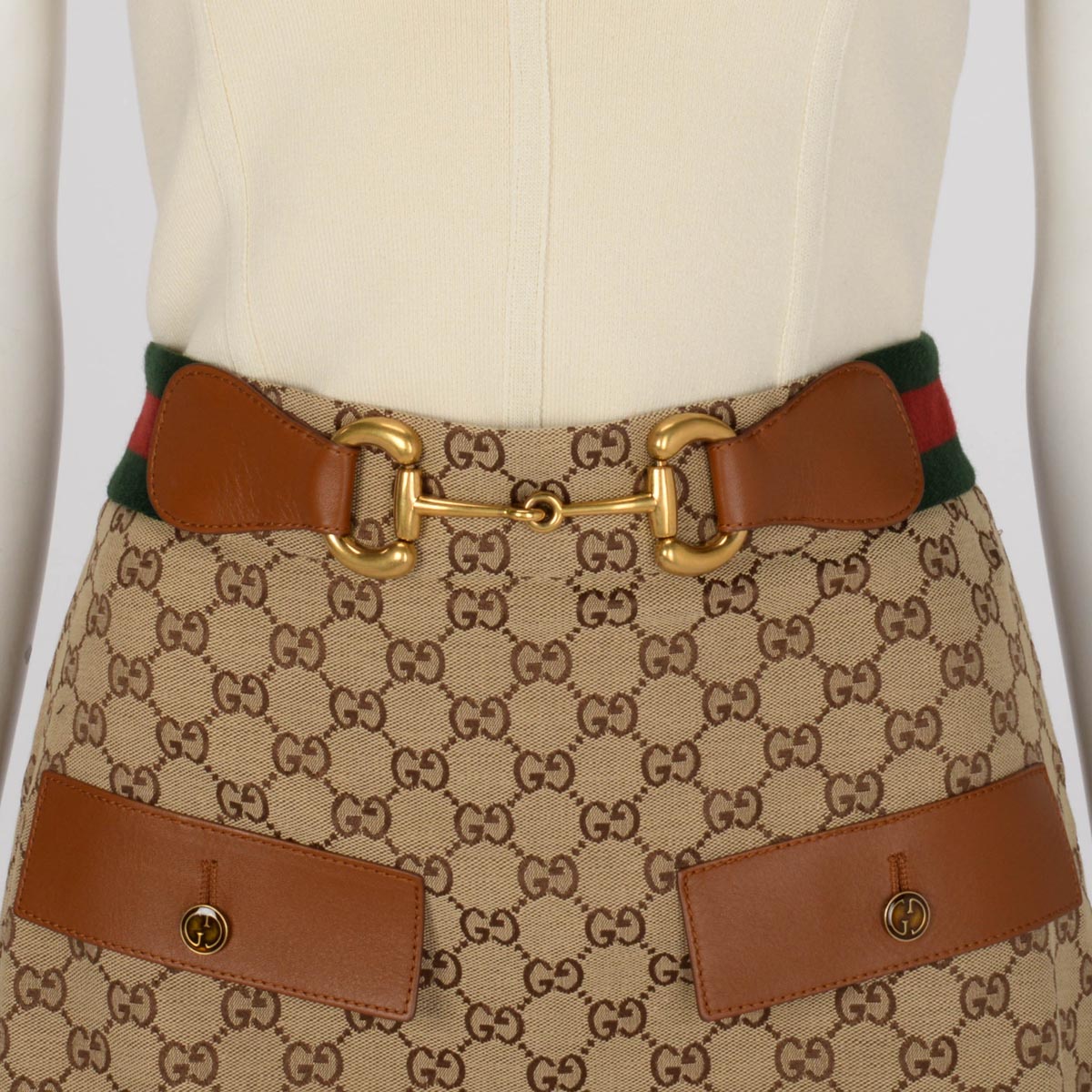Gucci Beige GG Canvas Horsebit Web Detail Skirt IT 42