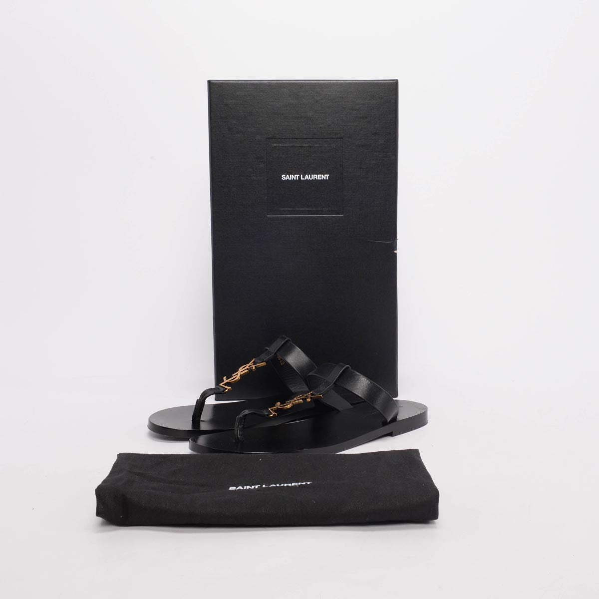 Saint Laurent Black Leather Cassandre Slides 40