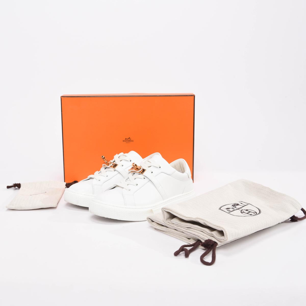 Hermes White Calfskin Day Sneakers 36.5