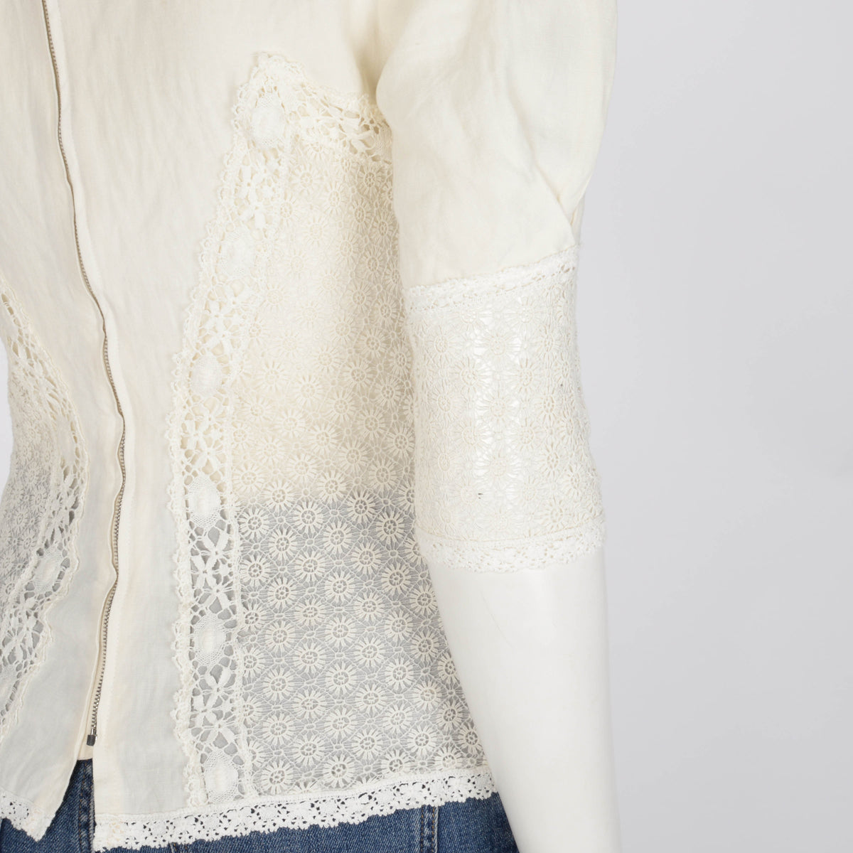 Isabel Marant Ivory Linen Floral Lace Detail Blouse FR 36