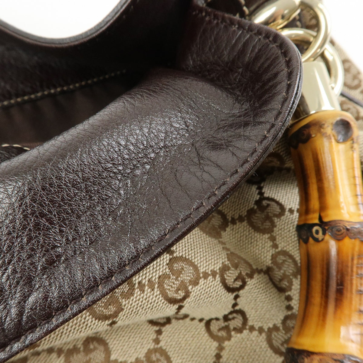 Gucci Beige GG Canvas Bamboo Peggy Hobo Bag