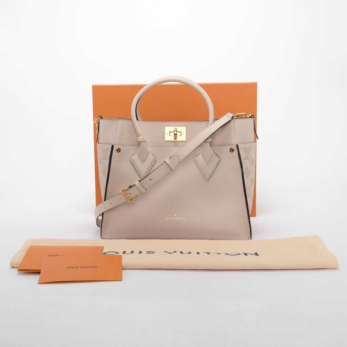 Louis Vuitton Greige Mahina Calfskin On My Side MM