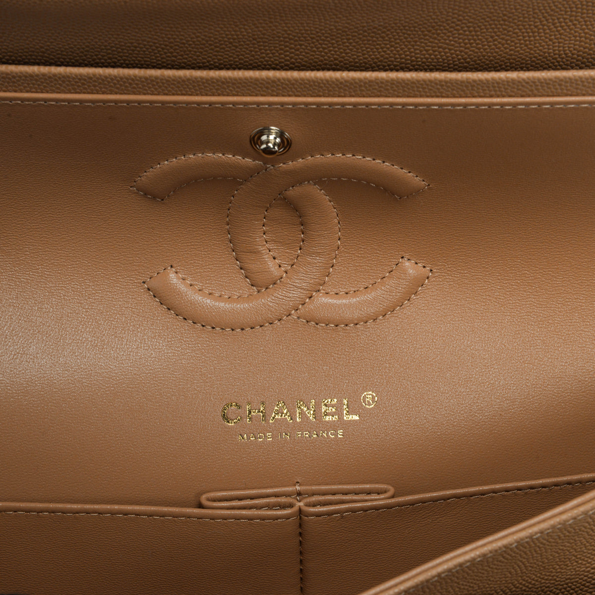 Chanel Dark Beige Caviar Medium Classic Flap Bag LGHW