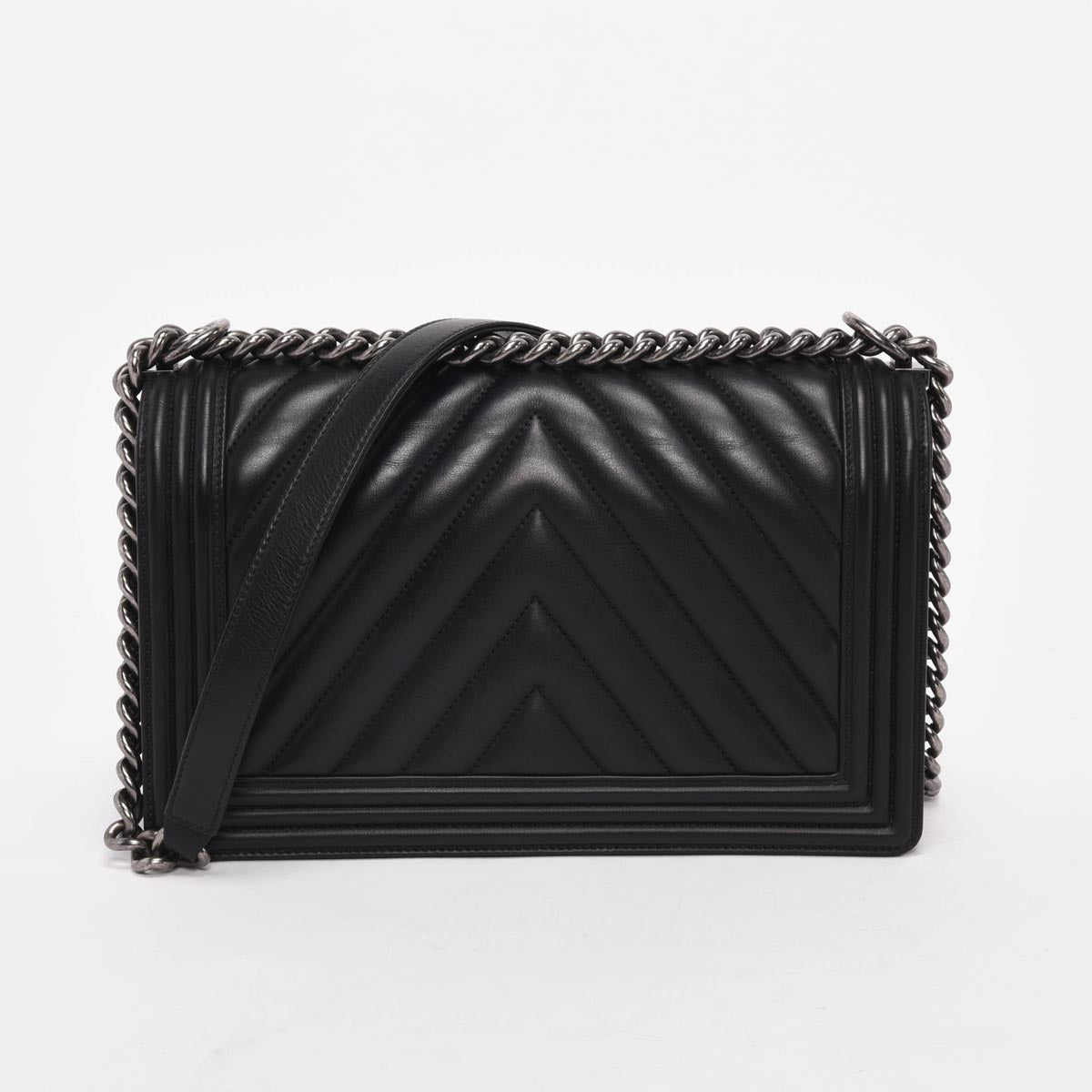 Chanel Black Chevron Lambskin Medium Boy Bag